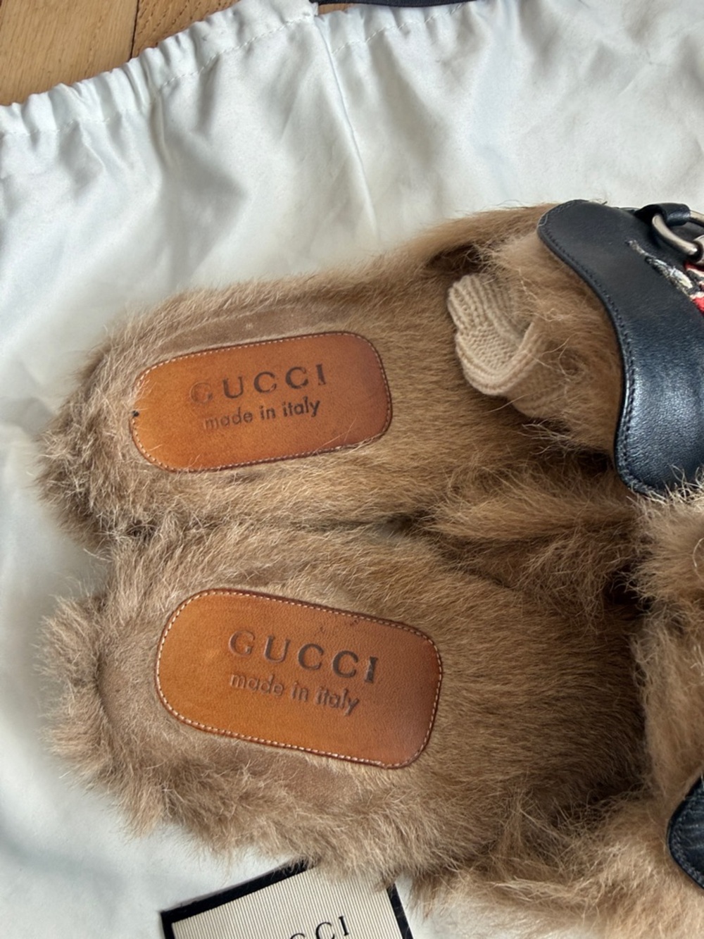 Gucci Black Leather Fur-Lined Mules with Red & White Snake Embroidery Size 11 - Picture 2 of 8
